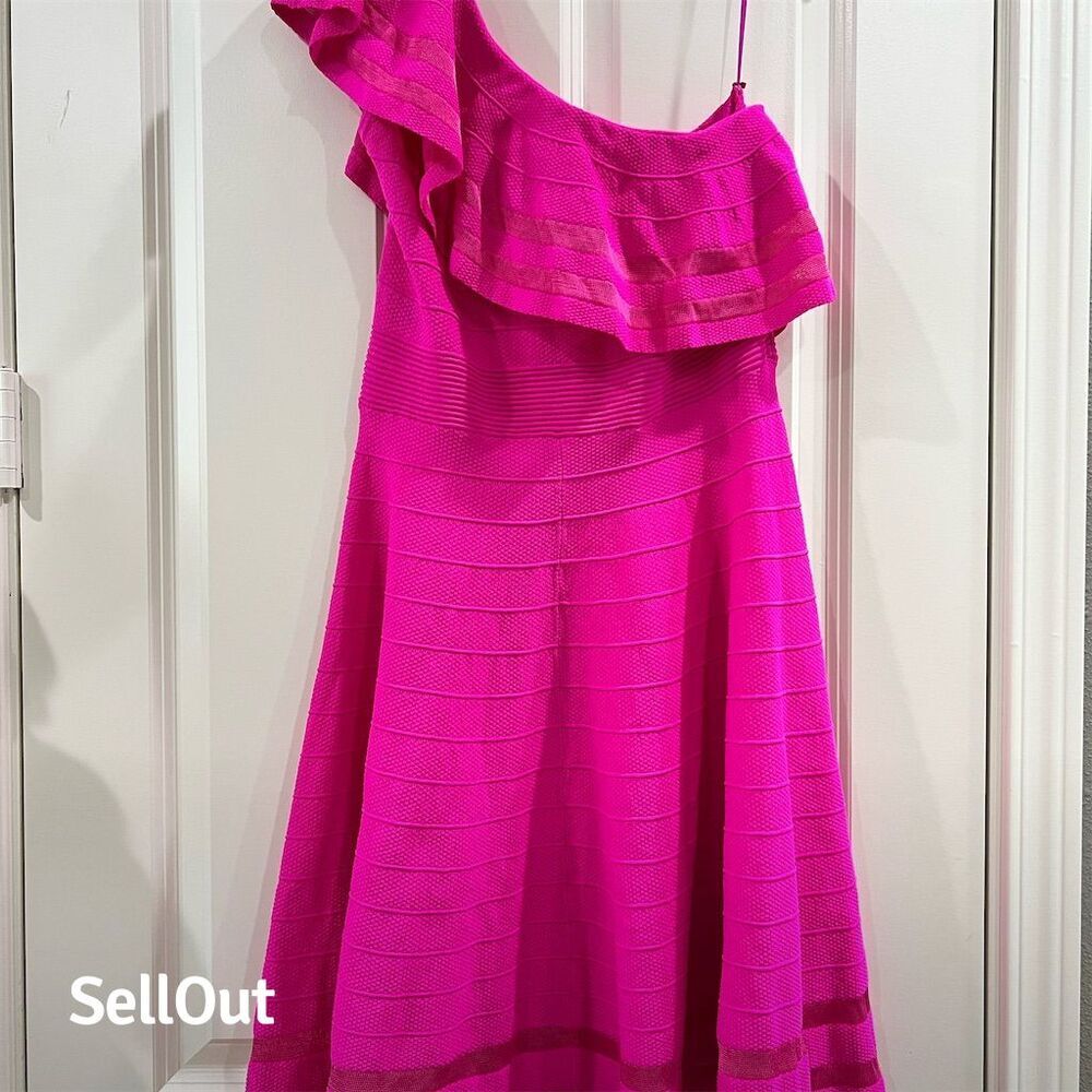 Ted Baker Women's One Shoulder Pink Knitted Skater Dress Size M - Picture 3 of 5